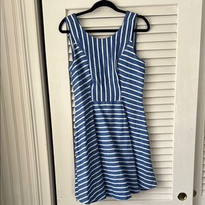 Blue and White A-Line Mini Dress with Scoop Neck